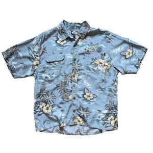 Men's Tommy Bahama Large Button Hawaiian Shirt Blue Marlin Swordfish Palm Trees